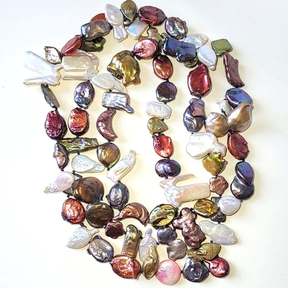 KESHI PEARL NECKLACE - 40" LONG MULTI-COLORED PEARLS - Picture 2 of 12